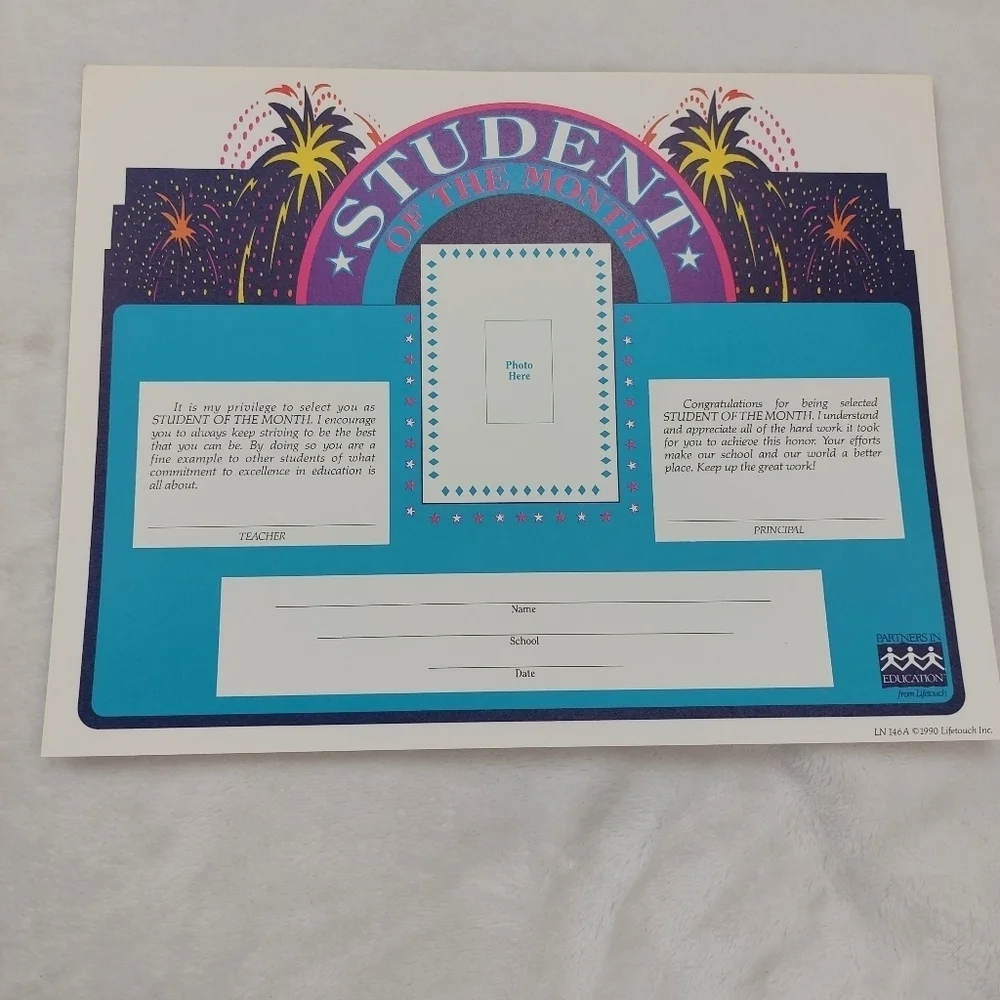 LIFETOUCH VINTAGE 1990 BLANK STUDENT OF THE MONTH AWARD CERTIFICATES 16 COUNT